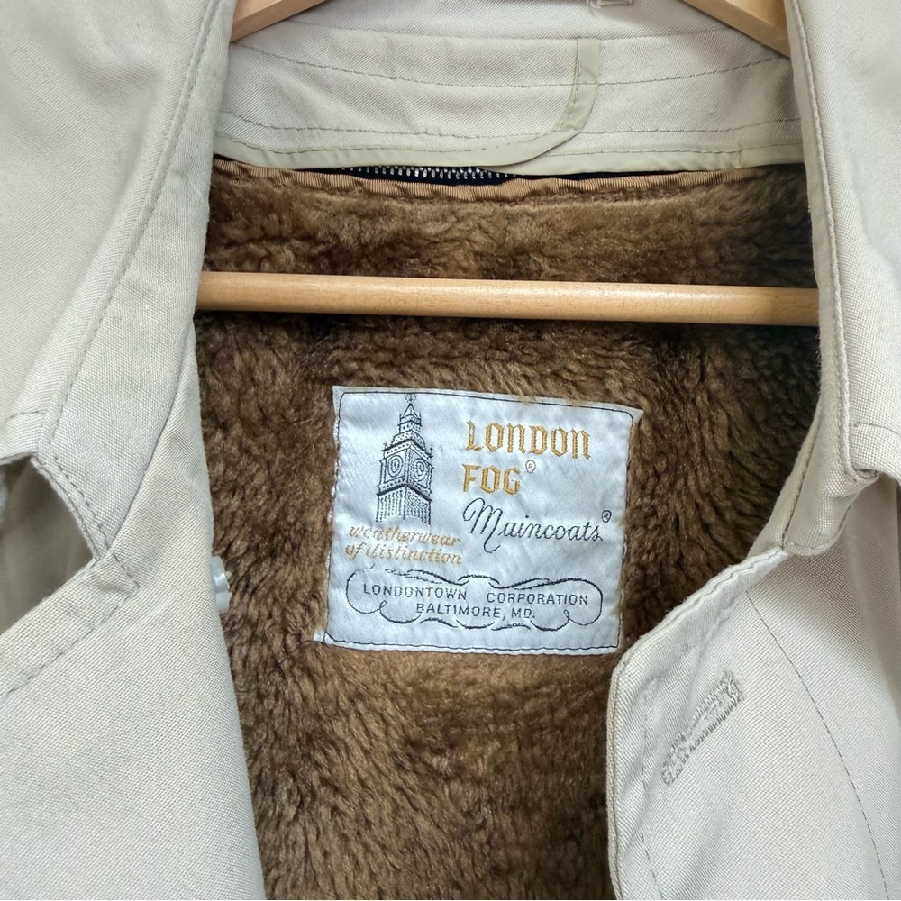 London Fog Vintage 70s Men's Trench Coat Shearling Lined Beige 40R Weathercoat - Picture 5 of 13